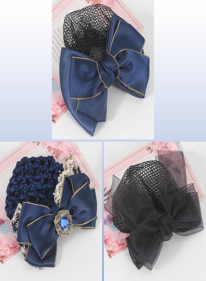 Merdia 3 Pcs Bowknot Hair Snood Nets for Women | Mesh Crochet Snoods for Women Hair | Vintage Net Cap with Renaissance Style Clip | Cover Bun Bow Headdress Accessories for Women's | Elegant Head Coverings - Image 5